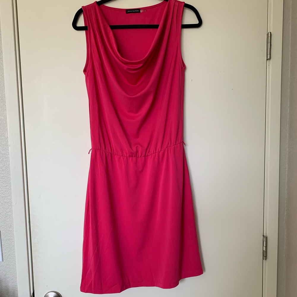 Josie Natori Elegant Cowl Neck Knee-Length Sleeveless Dress Pink - Picture 5 of 15